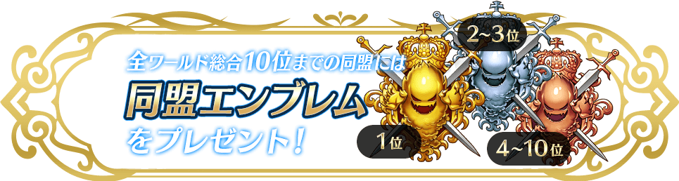 全ワールド総合10位までの同盟には同盟エンブレムをプレゼント！